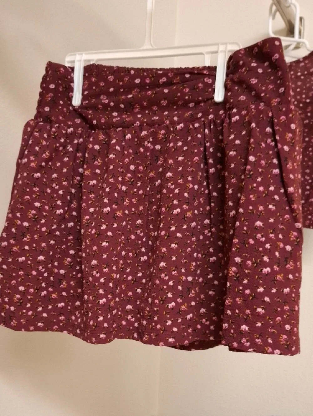 Speechless Burgundy Floral Tie-Front Top & Skort Set